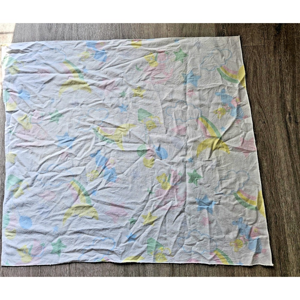 VTG 1980s Beacon pastel flannel baby receiving blanket soft print rainbow stars